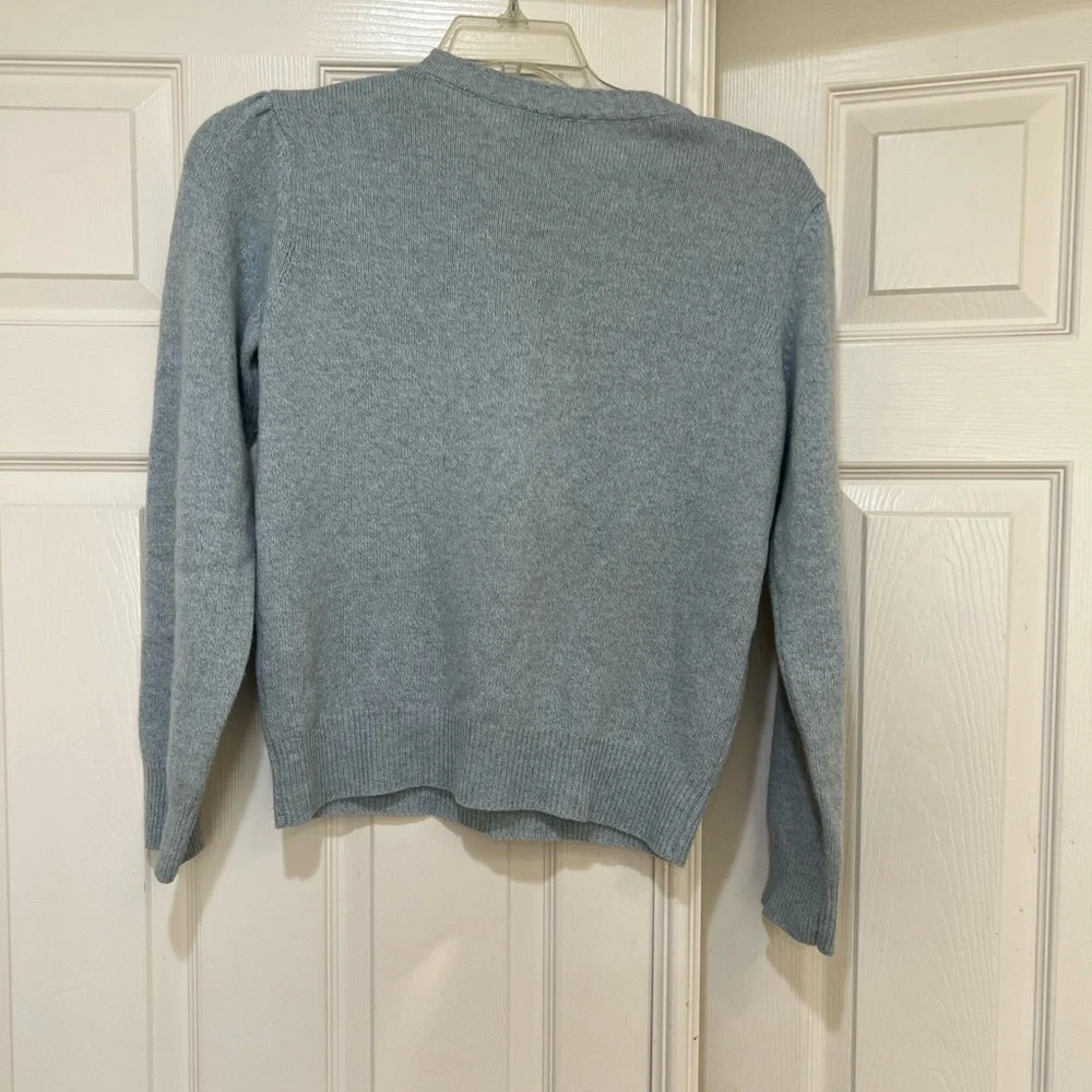 A.P.C Women’s Blue Wool Cotton Micro Puff Sleeve Crew‎ Neck Sweater Medium